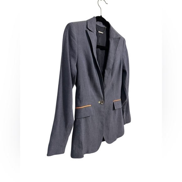 Elie Tahari Blue Chambray Linen Blend Blazer with Color Accents Details Size 0 - Picture 3 of 9